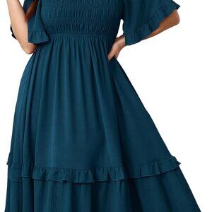 Women's Plus Size Maxi Dress Polyester Square Neck Short Sleeves Elegant